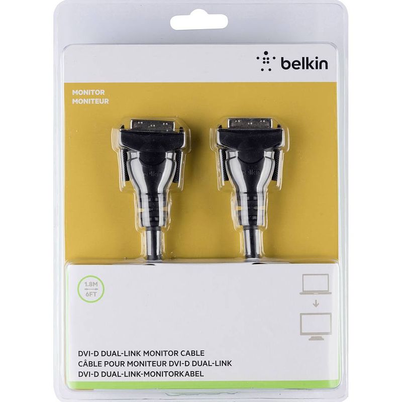 Foto van Belkin dvi aansluitkabel dvi-d 24+1-polige stekker, dvi-d 24+1-polige stekker 1.80 m zwart f2e4141bt1.8mdd schroefbaar, vergulde steekcontacten dvi-kabel