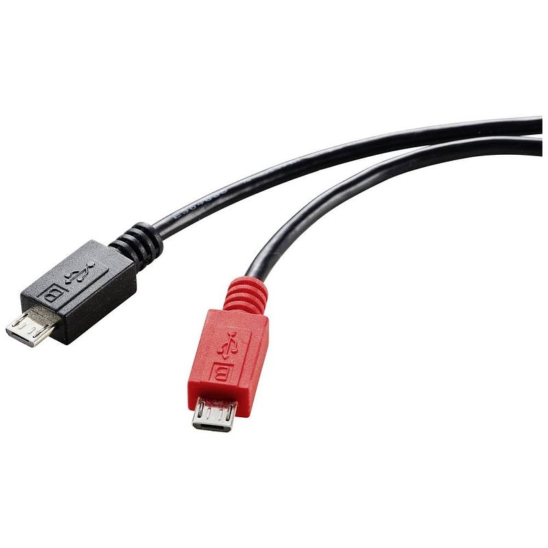 Foto van Renkforce usb-kabel usb 2.0 usb-micro-b stekker, usb-micro-b stekker 0.30 m zwart met otg-functie rf-5771772