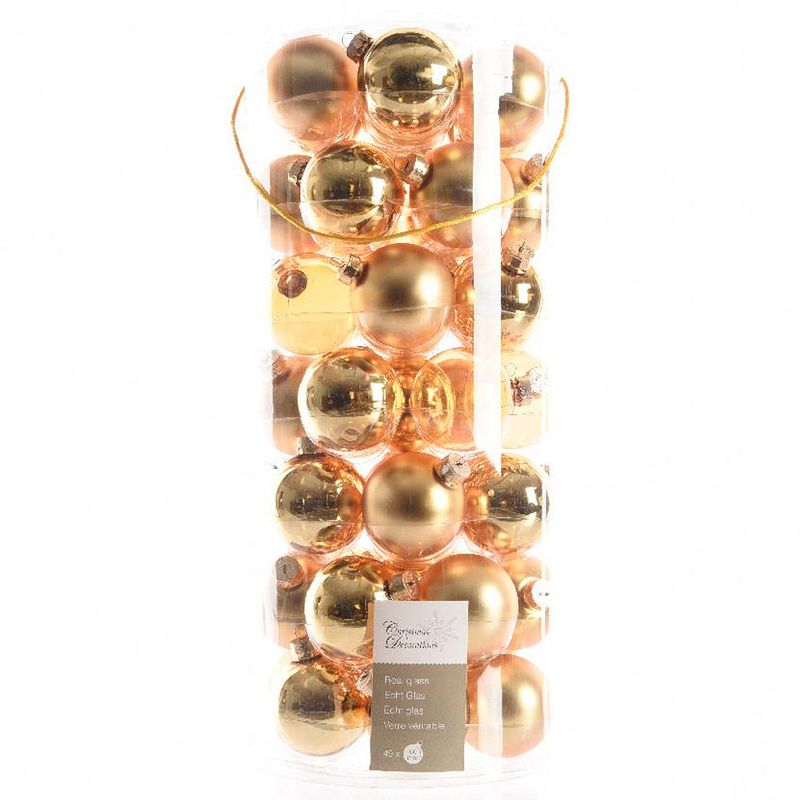 Foto van Glas kerstballen transparant (6cm) box 49 stuks light gold