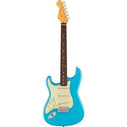 Foto van Fender american professional ii stratocaster lh miami blue rw linkshandige elektrische gitaar met koffer