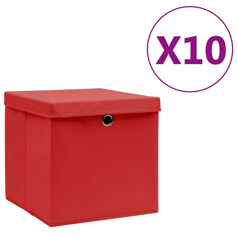 Foto van Vidaxl opbergboxen met deksels 10 st 28x28x28 cm rood