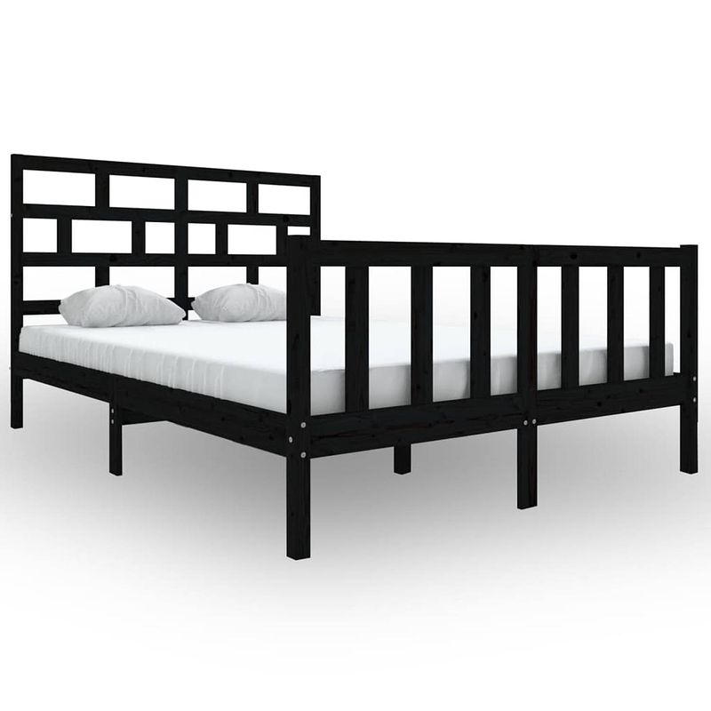 Foto van Vidaxl bedframe massief grenenhout zwart 160x200 cm