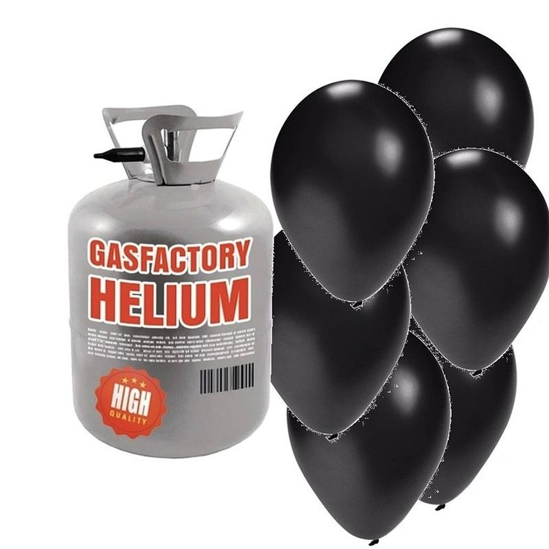 Foto van Halloween helium tank met 50 zwarte ballonnen - heliumtank