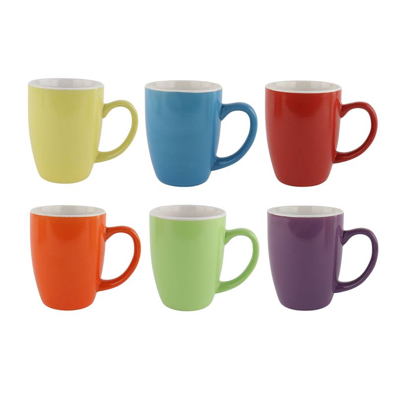 Foto van Orange85 koffiekopjes - set van 6 - koffiemok - met oor - mokken - 6 stuks - diverse kleuren - 300 ml - aardewerk