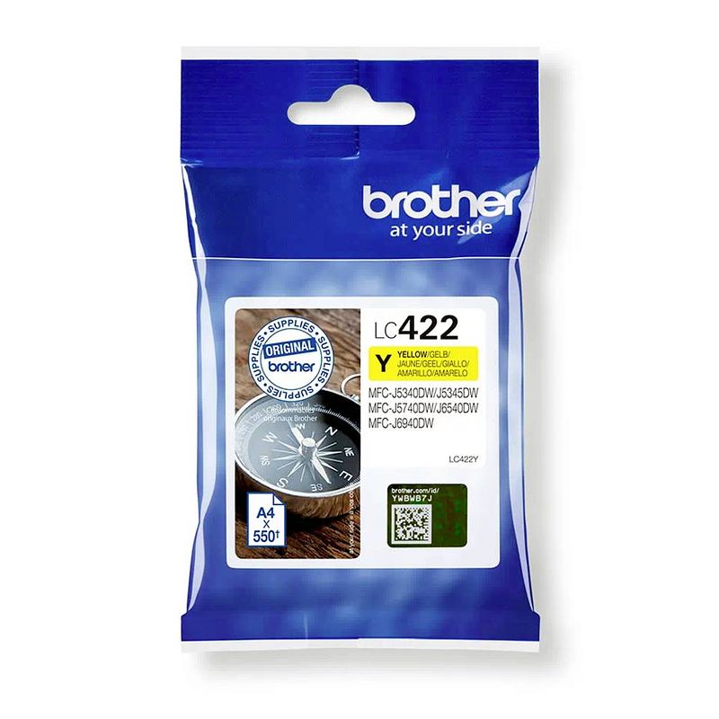 Foto van Brother inktcartridge, 550 pagina's, oem lc-422y, geel