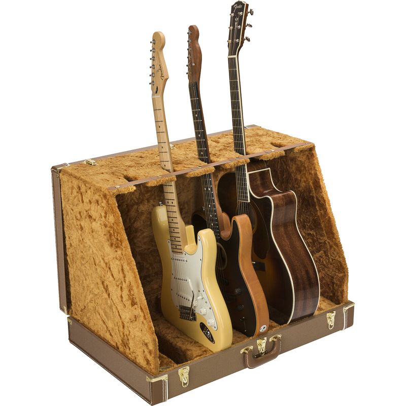 Foto van Fender classic series case stand 5 brown statief voor vijf gitaren / basgitaren