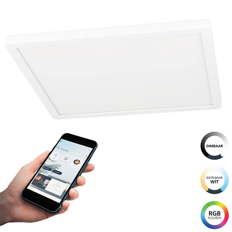 Foto van Eglo connect.z rovito-z smart plafondlamp - 29,5 cm - wit - instelbaar rgb & wit licht - dimbaar - zigbee