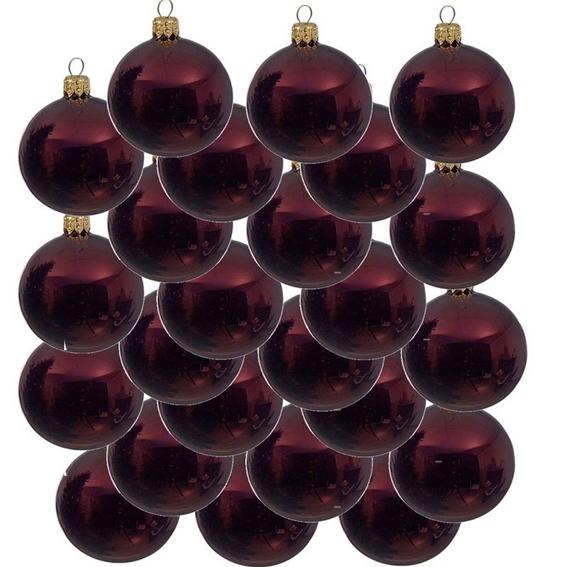 Foto van 24x glazen kerstballen glans donkerrood 6 cm kerstboom versiering/decoratie - kerstbal