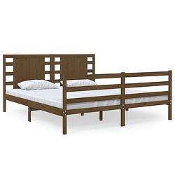 Foto van The living store bedframe - massief grenenhout - 205.5 x 186 x 70 cm - honingbruin