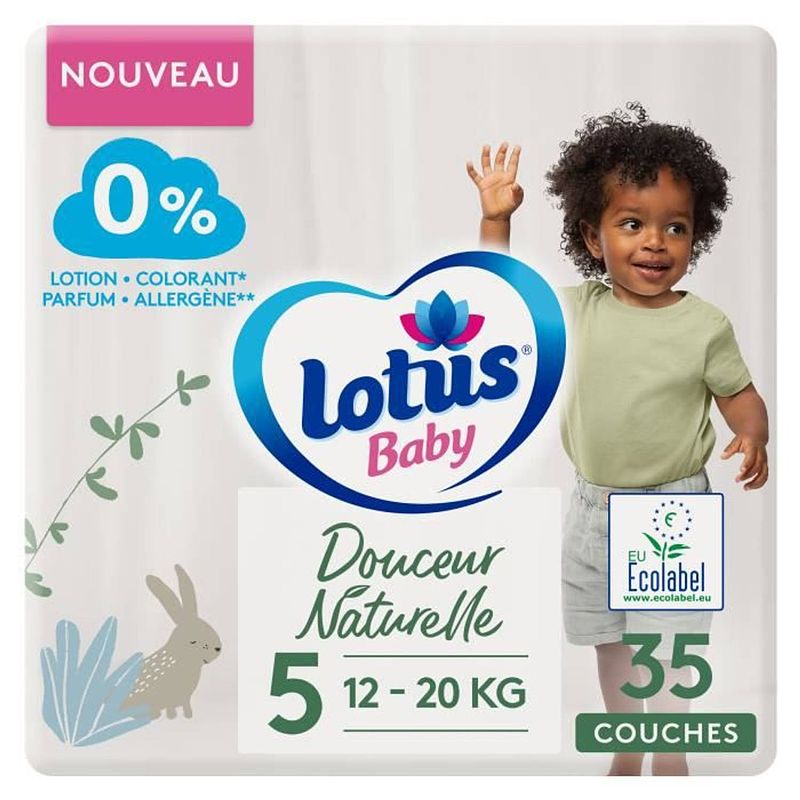 Foto van Lotus baby natural softness luiers maat 5+ - 12 tot 20 kg - pak van 35 luiers