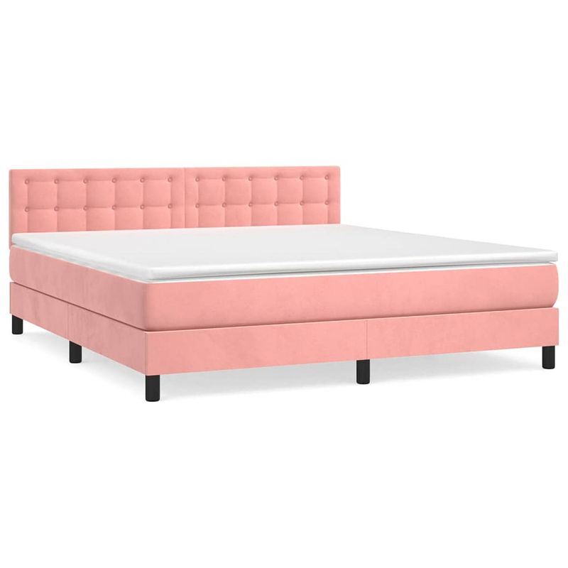 Foto van The living store boxspringbed - fluweel - roze - 180 x 200 cm - pocketvering