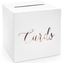 Foto van Bruiloft/huwelijk enveloppendoos wit/rosegoud cards 24 cm - versieringen/decoraties