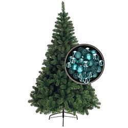 Foto van Bellatio decorations kunst kerstboom 210 cm met kerstballen turquoise blauw - kunstkerstboom