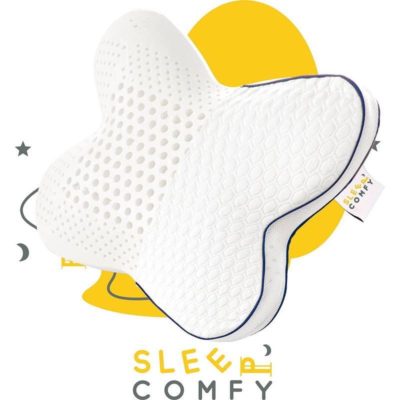 Foto van Sleep comfy - traagschuim hoofdkussen - geschikt voor rug-, zij-en buikslapers - butterfly visco kussen 55x46x13 cm