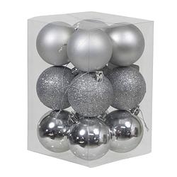 Foto van 12x zilveren kunststof kerstballen 6 cm glans/mat/glitter - kerstbal