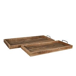 Foto van Haes deco - decoratieve dienbladen set van 2 bruin 81x35x9 / 70x30x8 cm - van hout