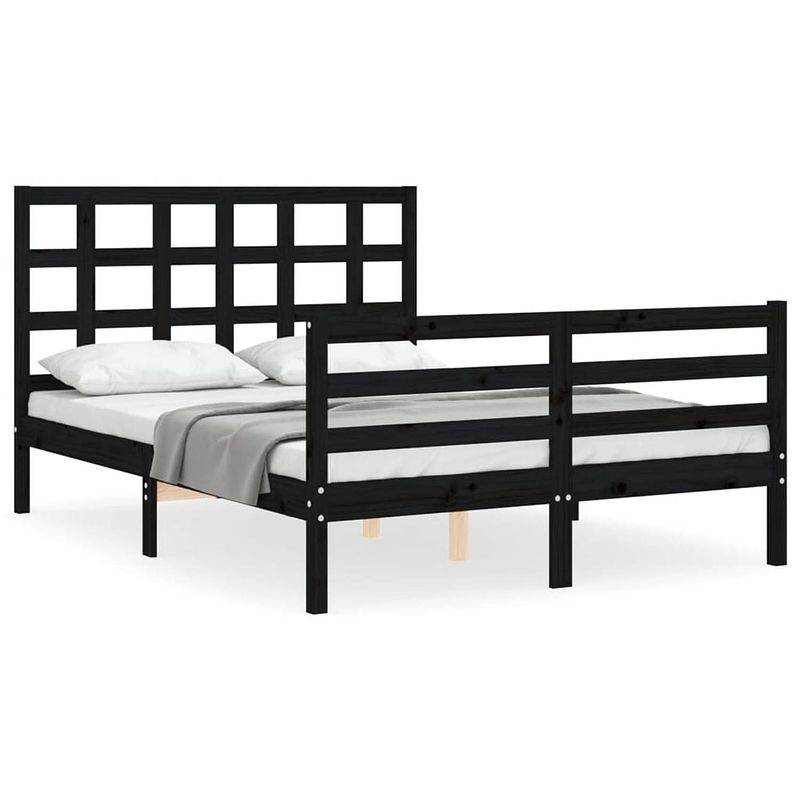 Foto van The living store houten bed - zwart - 205.5 x 125.5 cm - massief grenenhout en multiplex lattenbodem