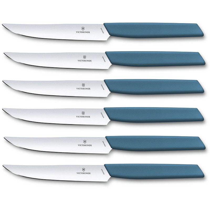 Foto van Swiss modern steakmessen - 6-delig - 12cm - blauw