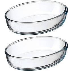 Foto van 2x stuks ovenschaal ovaal - transparant - geglazuurd glas - 26 x 18 x 6 cm - ovenschalen