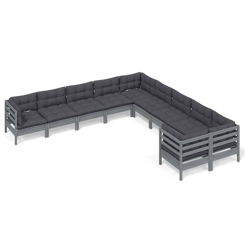 Foto van Vidaxl 10-delige loungeset met kussens grenenhout grijs