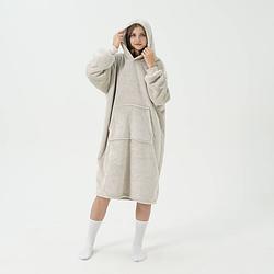 Foto van Sherry - oversized hoodie - 110x170 cm - pumice stone - beige - hoodie & deken in één - heerlijke, grote fleece hoodie d