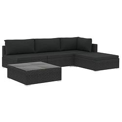 Foto van Vidaxl 5-delige loungeset met kussens poly rattan zwart