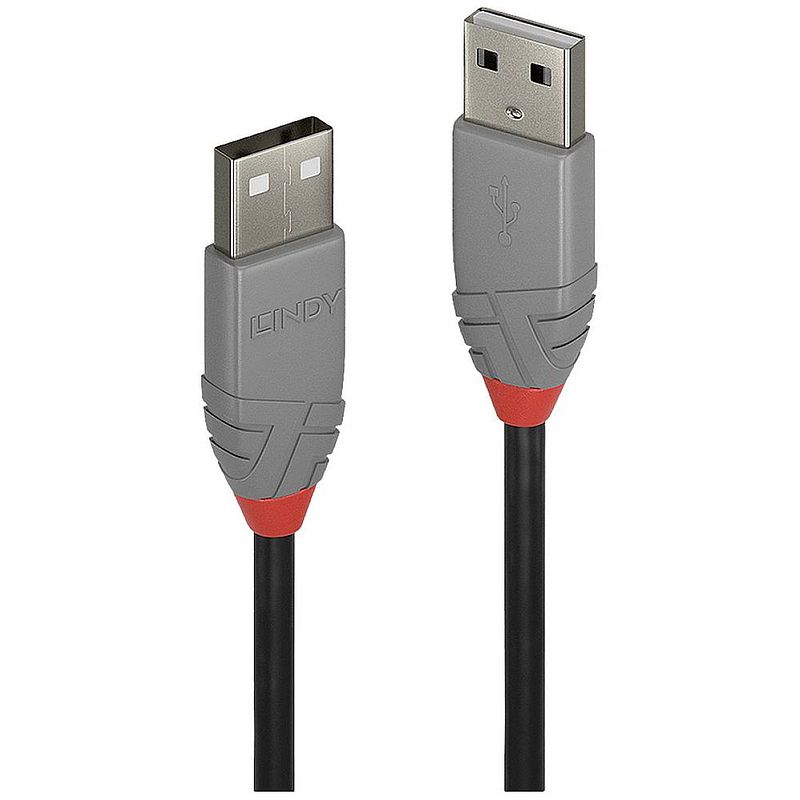 Foto van Lindy usb-kabel usb 2.0 usb-a stekker, usb-a stekker 0.5 m zwart, grijs 36691