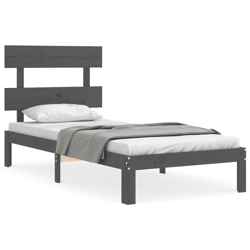 Foto van The living store massief grenenhouten bedframe - grijs - 203.5 x 103.5 x 81 cm - multiplex lattenbodem