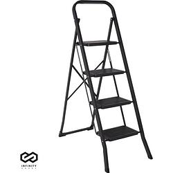 Foto van Infinity goods stevige huishoudtrap 4 treden - keukentrap inklapbaar - anti-slip - trap ladder - opvouwbaar - metaal -