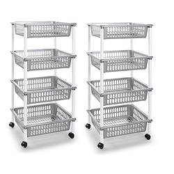 Foto van 2x stuks zilverkleurige opberg trolleys/roltafels met 4 manden 85 cm - opberg trolley