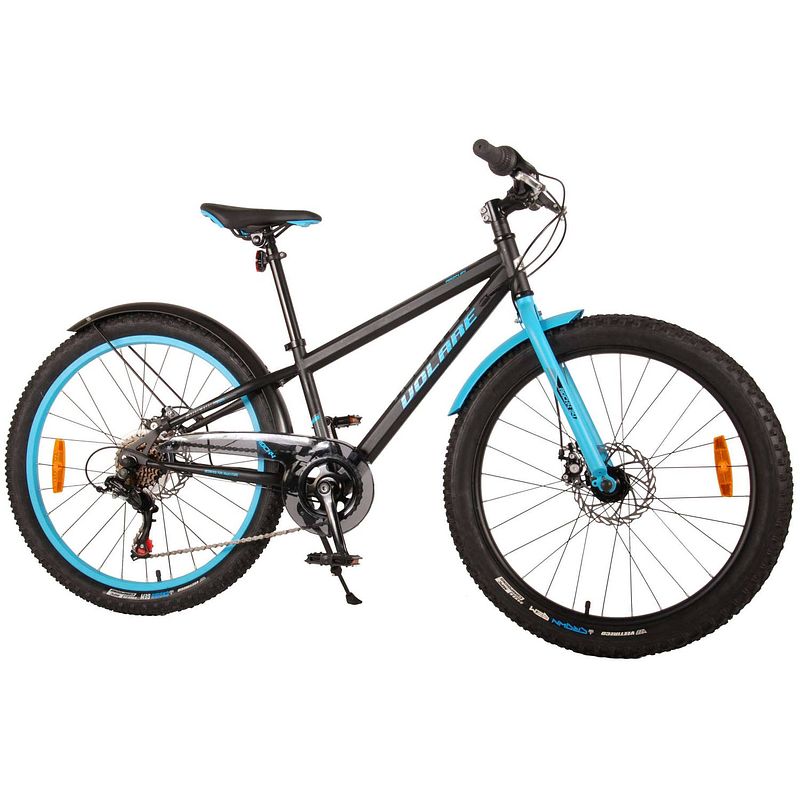 Foto van Volare jongensfiets rocky 24 inch 31,75 cm jongens 6v mechanische schijfrem zwart/blauw