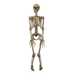 Foto van Halloween/horror thema hang decoratie skelet - met led licht ogen - griezel pop - 90 cm - feestdecoratievoorwerp