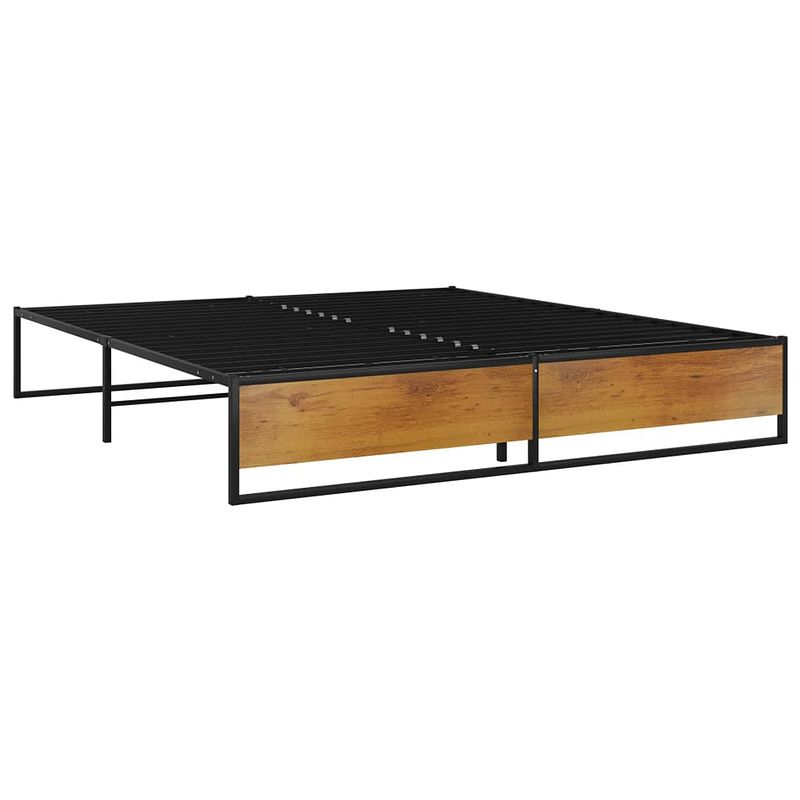 Foto van The living store bed - zwart - gepoedercoat metaal en melaminegecoat mdf - 164x208x32.5 cm - 160x200 cm (b x l) -