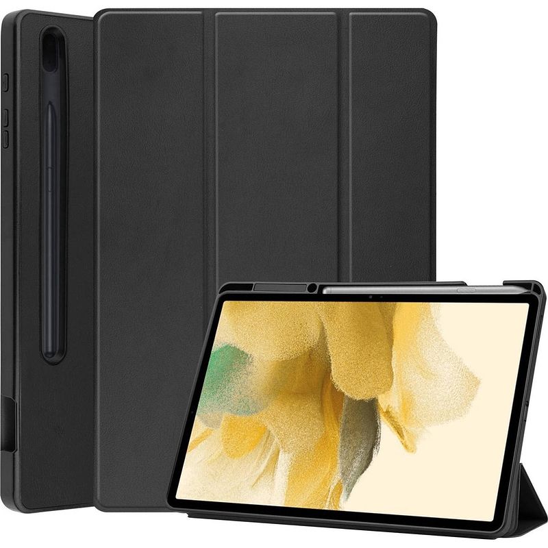 Foto van Basey samsung galaxy tab s7 fe hoesje kunstleer hoes case cover - zwart