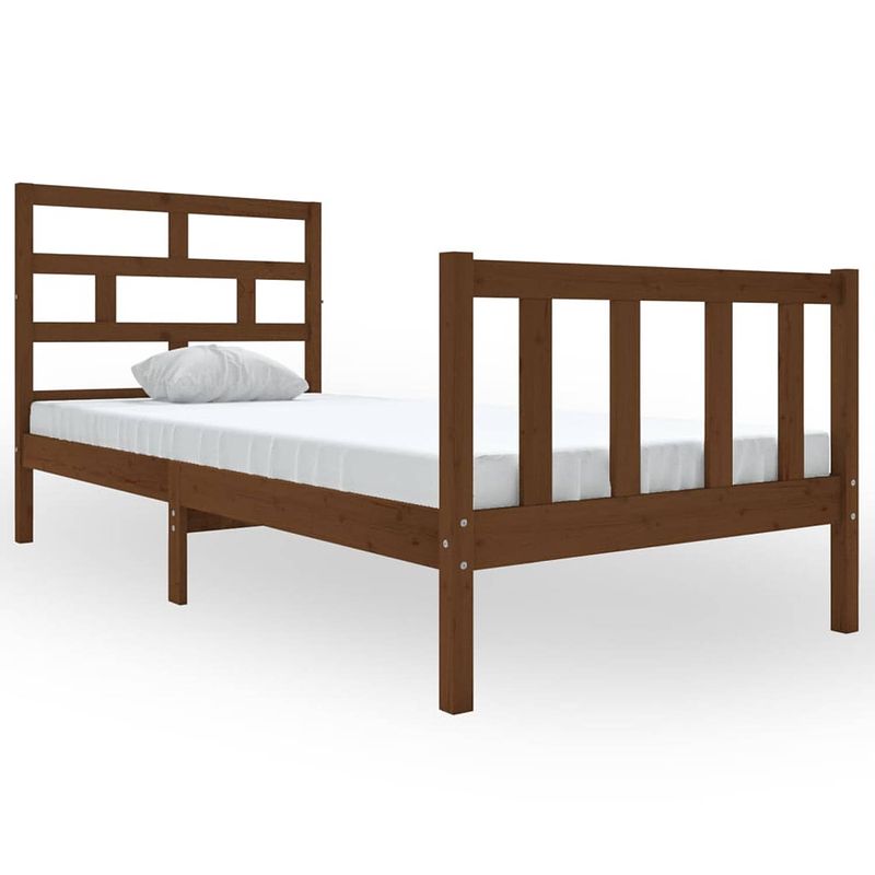 Foto van The living store bedframe grenenhout - 205.5 x 95.5 x 69.5 cm - honingbruin