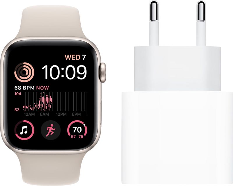 Foto van Apple watch se (2022) 4g 44mm starlight aluminium starlight sportband + oplader