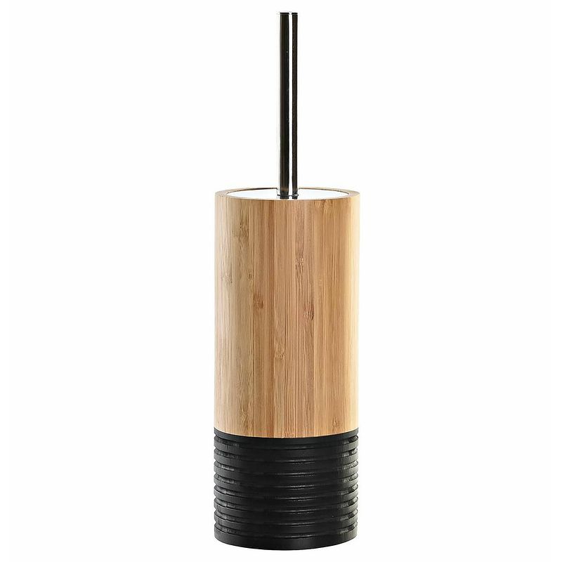 Foto van Wc/toiletborstel in houder bruin/zwart bamboe hout 37 x 10 cm - toiletborstels