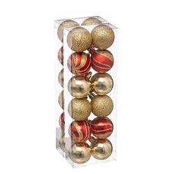 Foto van 24x stuks kerstballen mix goud/rood glans/mat/glitter kunststof 4 cm - kerstbal