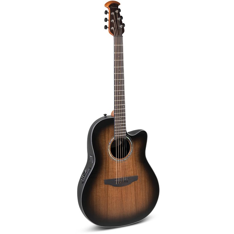 Foto van Ovation cs24p-ablkw-g ovation celebrity traditional plus cs24p mid cutaway blackwood burst limited edition