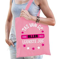 Foto van Bellatio decorations cadeau tas juf - roze/fuchsia roze - 42 x 38 cm - tas van de aller leukste juf - feest boodschappen