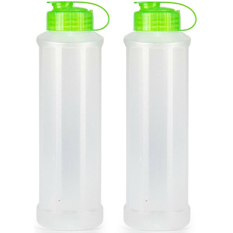 Foto van Drinkfles/waterfles/bidon - 2x - 1600 ml - transparant/groen - kunststof - drinkflessen