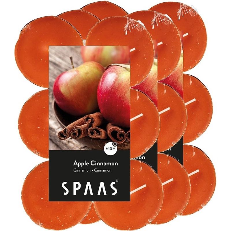 Foto van 36x maxi theelichten appel/kaneel geurkaarsen apple cinnamon 10 branduren - geurkaarsen