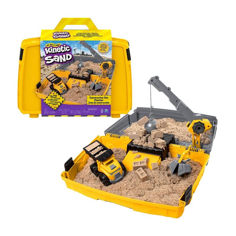 Foto van Kinetic sand speelset construction 907 gram zand geel 6-delig