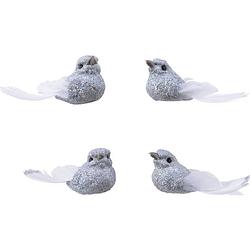 Foto van 4x decoratie glitter vogeltjes zilver op clip 5 cm - kerstboomversiering vogels - hobby/knutsel materiaal