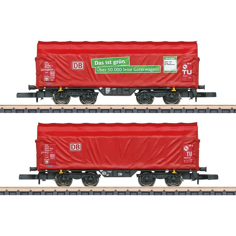 Foto van Märklin 086356 z set van 2 schuifhuifwagens shimmns-tu 718 van de db ag