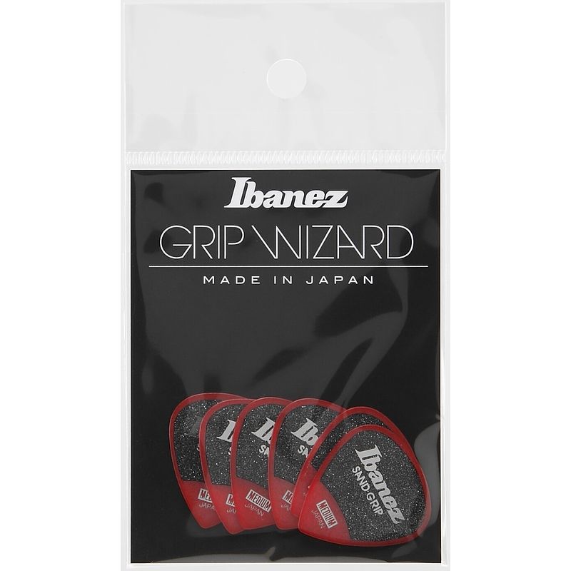 Foto van Ibanez ppa16msgrd grip wizard sand grip plectrumset 6-pack medium rood