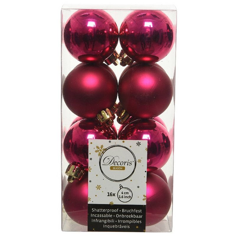 Foto van 16x kunststof kerstballen glanzend/mat bessen roze 4 cm kerstboom versiering/decoratie - kerstbal