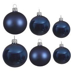 Foto van Glazen kerstballen pakket donkerblauw glans/mat 16x stuks diverse maten - kerstbal