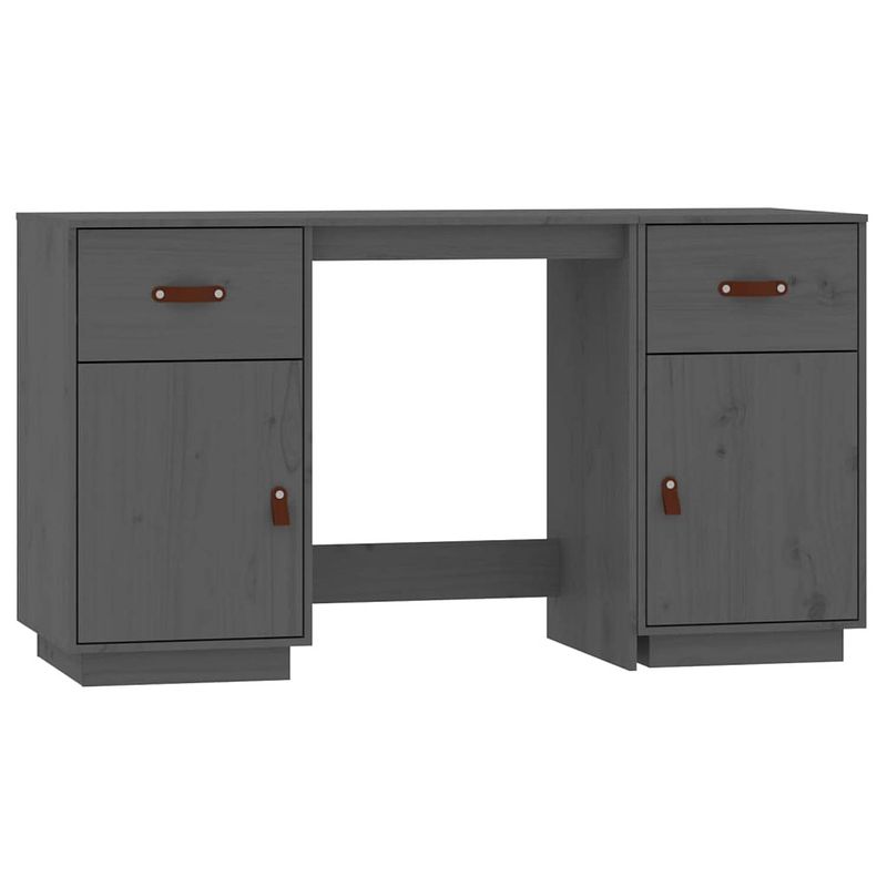 Foto van Vidaxl bureau met kastjes 135x50x75 cm massief grenenhout grijs