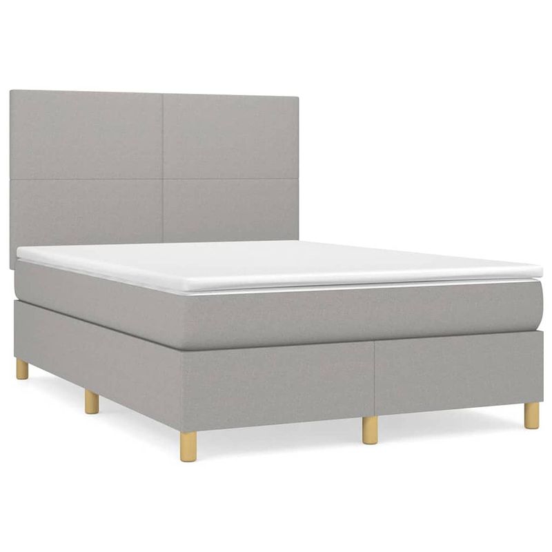 Foto van The living store bedframe boxspringbed - stof 203x144x118/128 cm - lichtgrijs